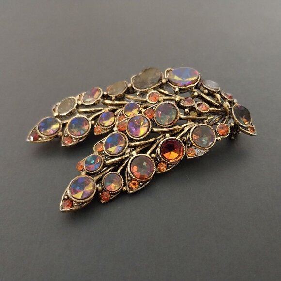 Heliotrope Watermelon Brooch HTF Flat Top Inverted Stone Crystal Rhinestone - Picture 3 of 5